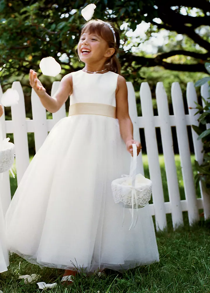 Satin Flower Girl Dress with Tulle Skirt - Main Image