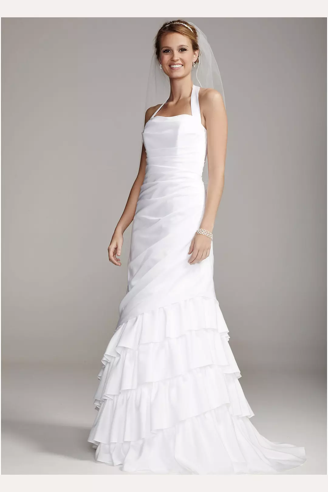 Satin Side Drape Gown with Tiered Skirt Image