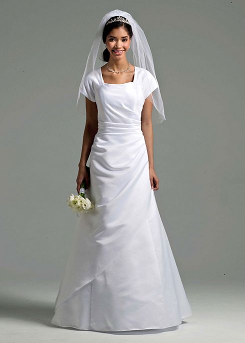 Short Sleeve Satin A-line Gown  Image