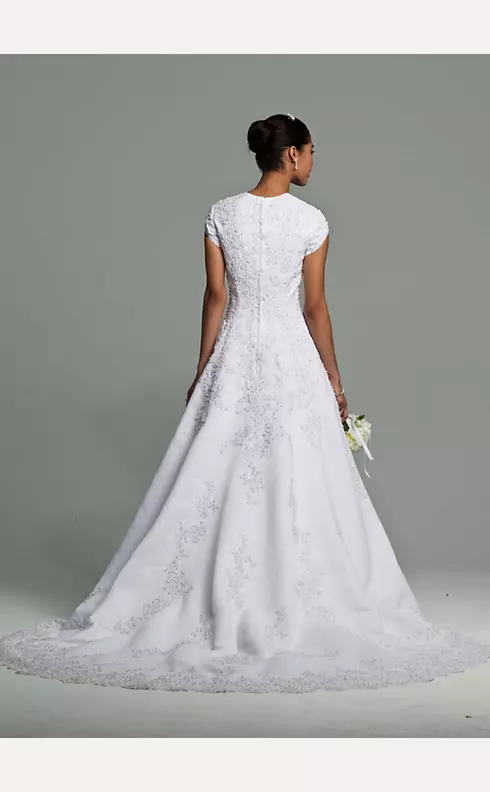 Short Sleeve Satin Wedding Dress Beaded Lace Image 2