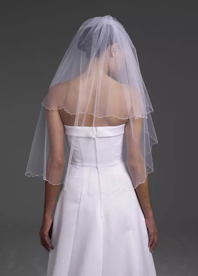 2 Tier Elbow Veil with Scalloped Beaded Edge Image 3