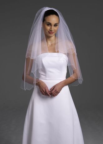 2-Tier Wedding Veil with Scalloped Beaded Edge, Ivory