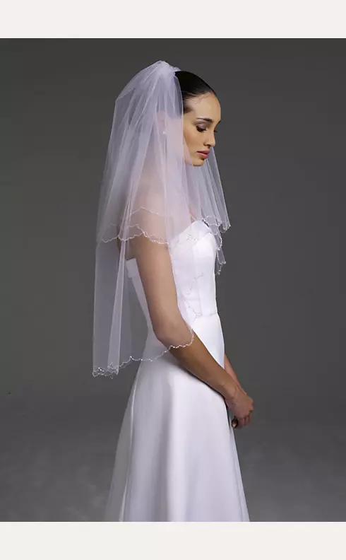 2-Tier Wedding Veil with Scalloped Beaded Edge, Ivory