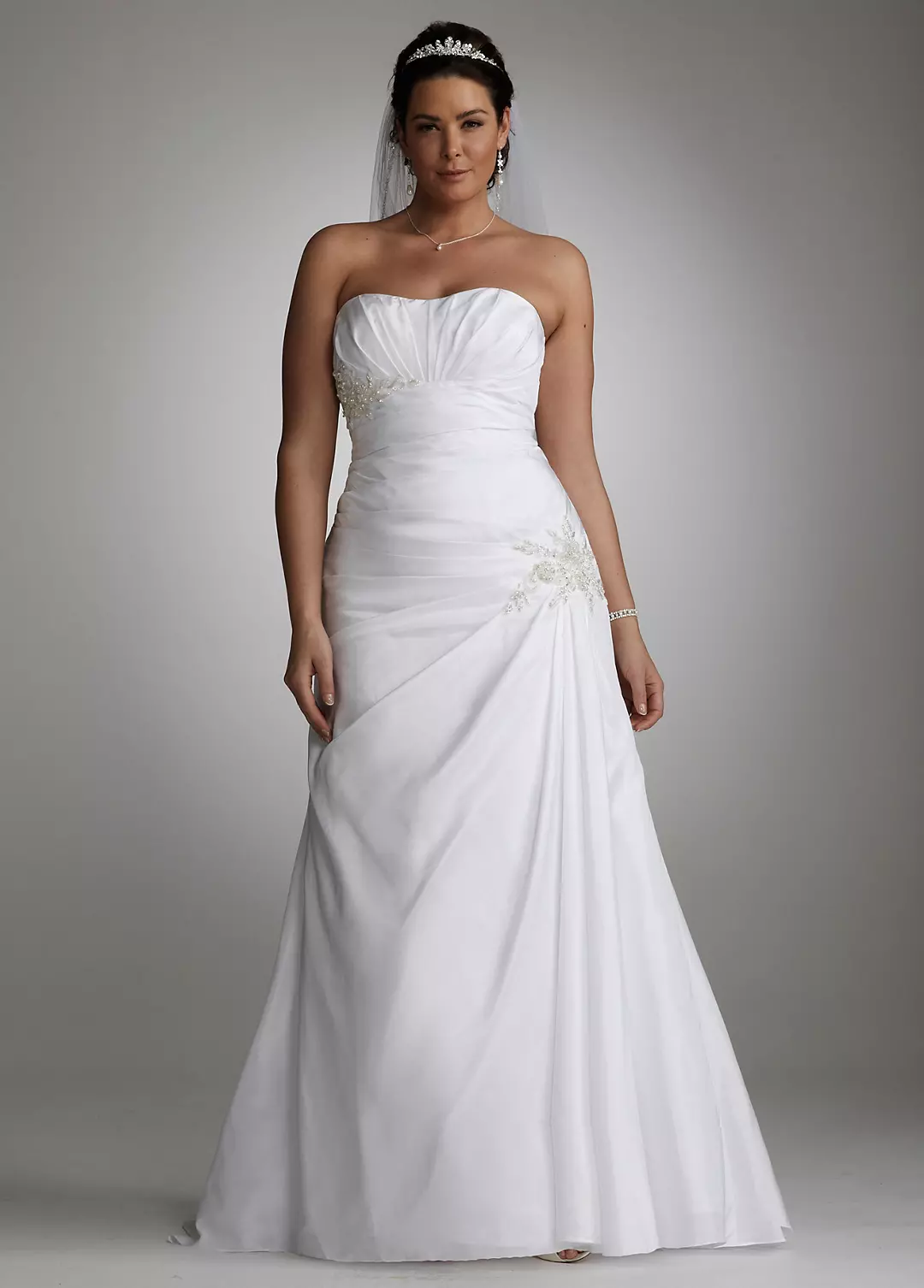 Side-Draped Fit & Flare Gown with Applique Detail Image 1