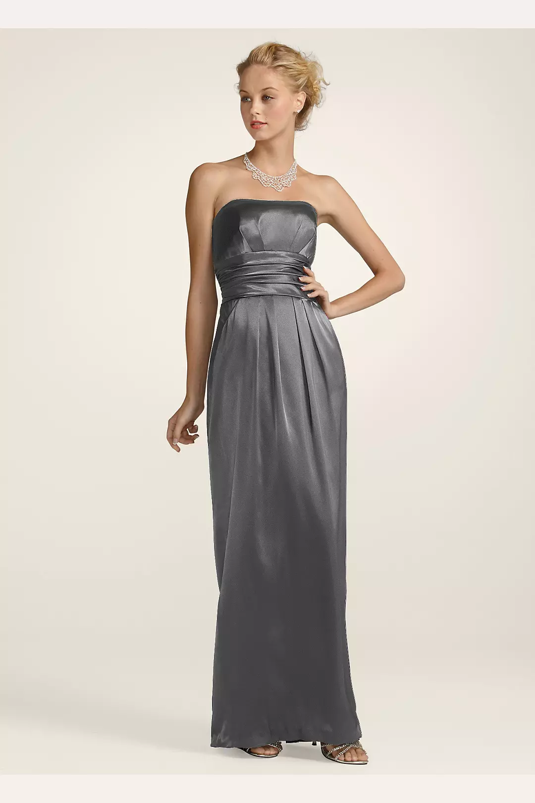 Strapless Slim Charmeuse Gown with Ruched Waist Image
