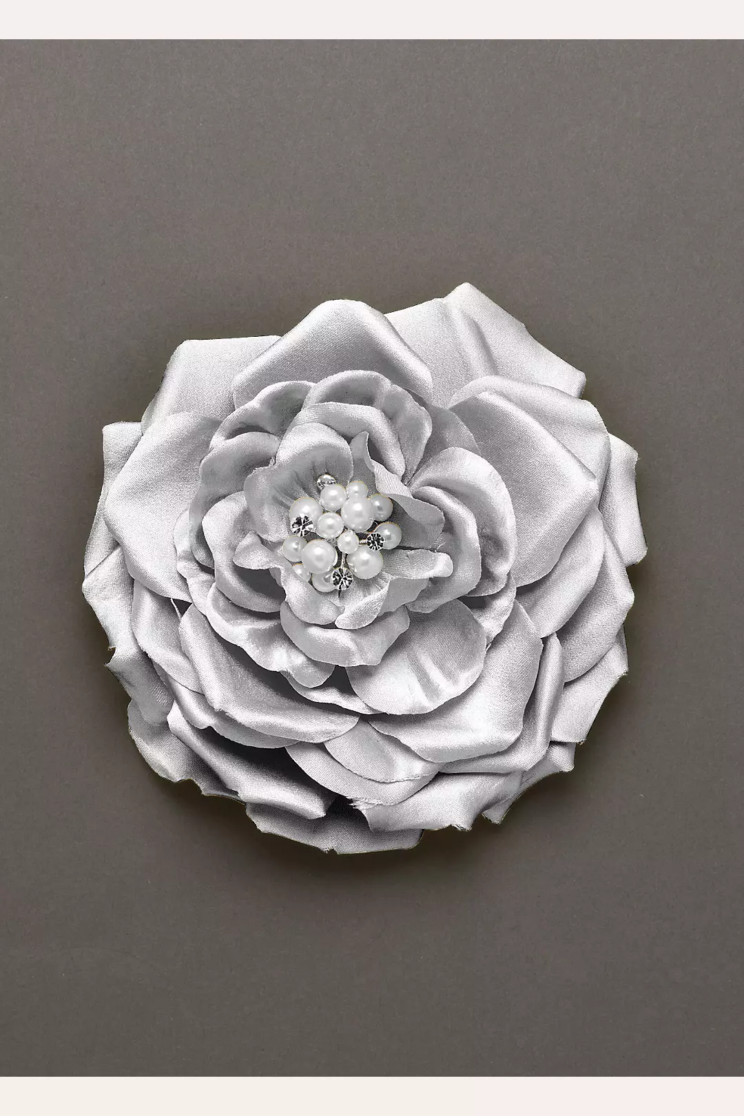 Fabric Flower Clip with Pearl and Crystal Center Image