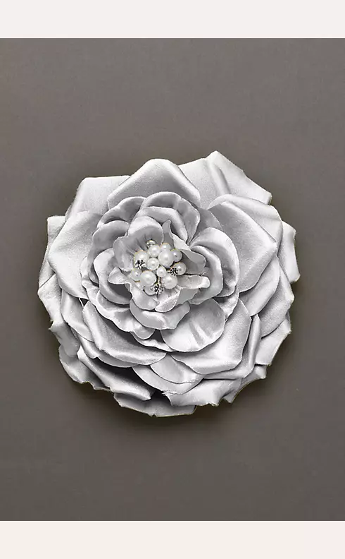 Fabric Flower Clip with Pearl and Crystal Center Image 1