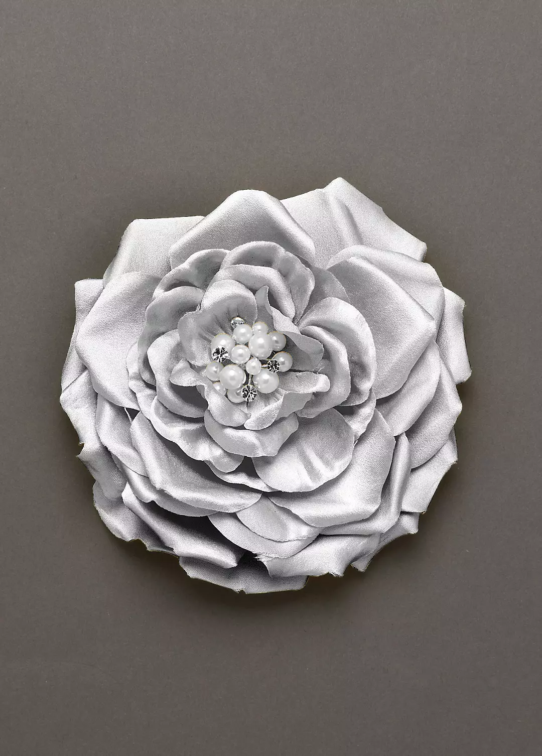 Fabric Flower Clip with Pearl and Crystal Center Image