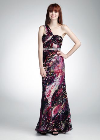 One Shoulder Drape Chiffon Dress