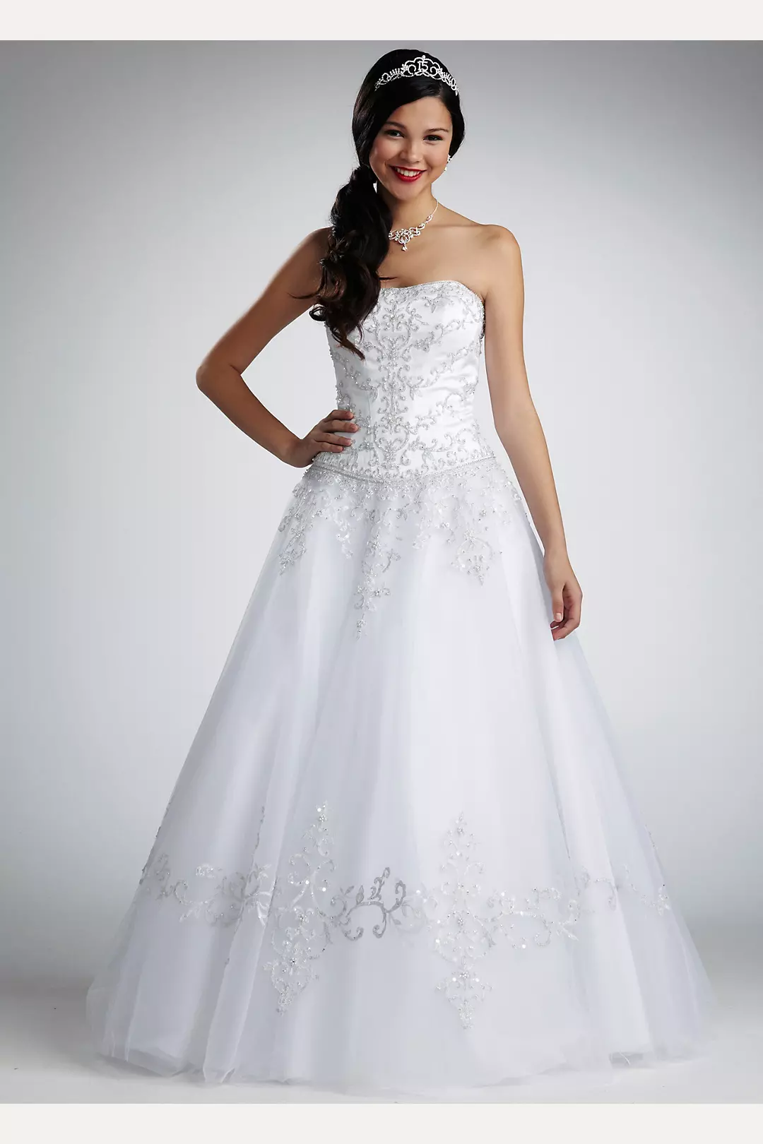 a classic wedding ballgown with a strapless embellished bodice and