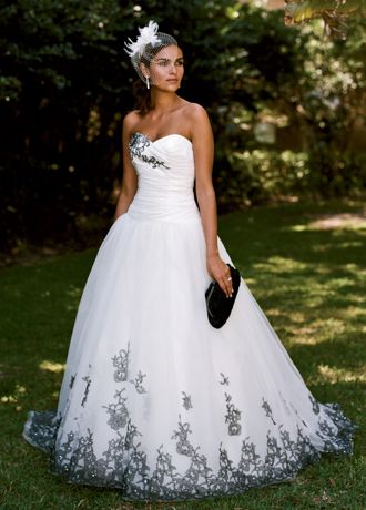 Taffeta and Tulle Gown with Floral Lace Detail Image