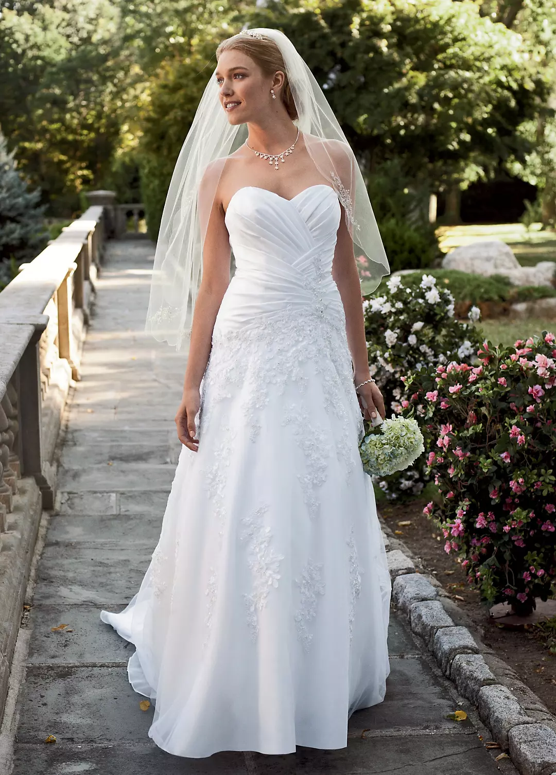 Petite Satin Gown with Lace and Beaded Appliques Image