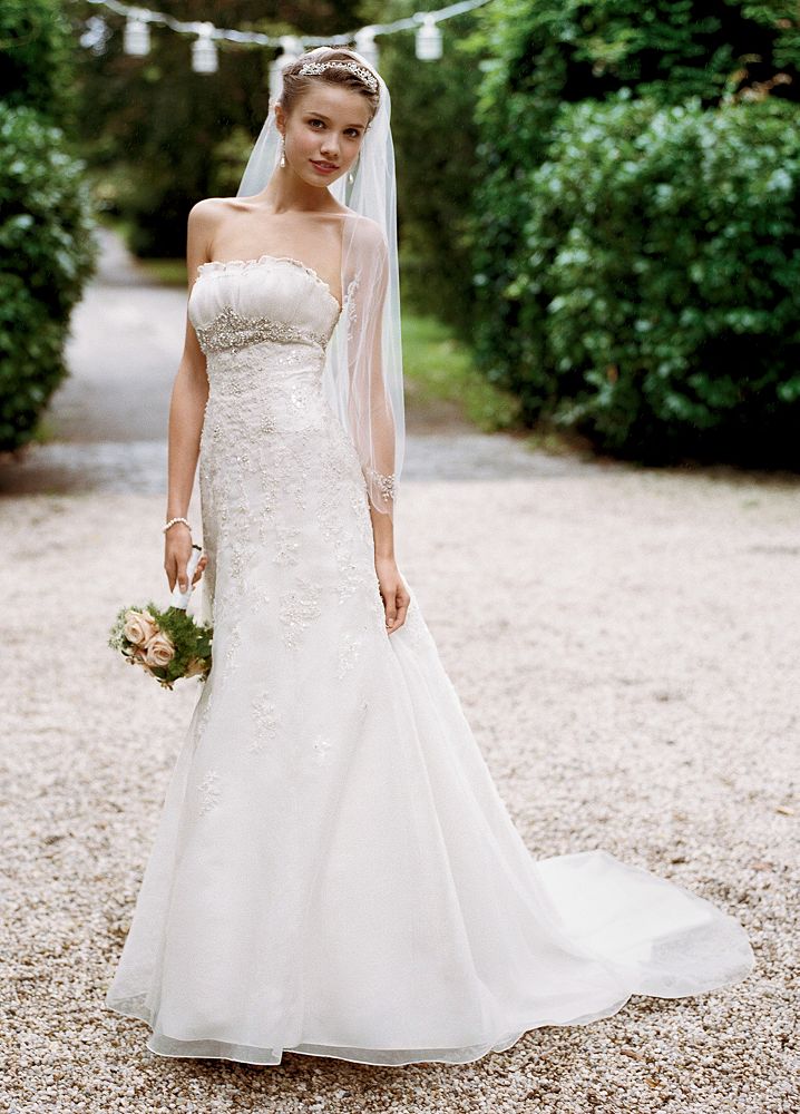 David's Bridal SAMPLE: Organza Trumpet Wedding Dress with Embellished ...