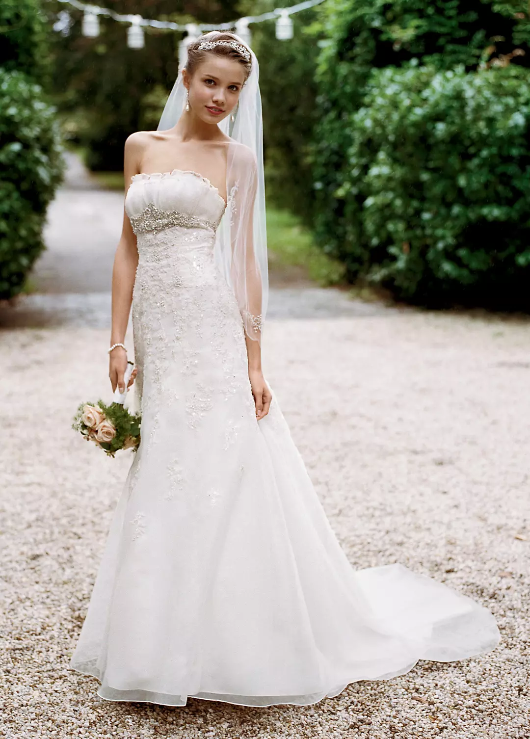 Organza Trumpet Wedding Dress with Beaded Lace  Image 3