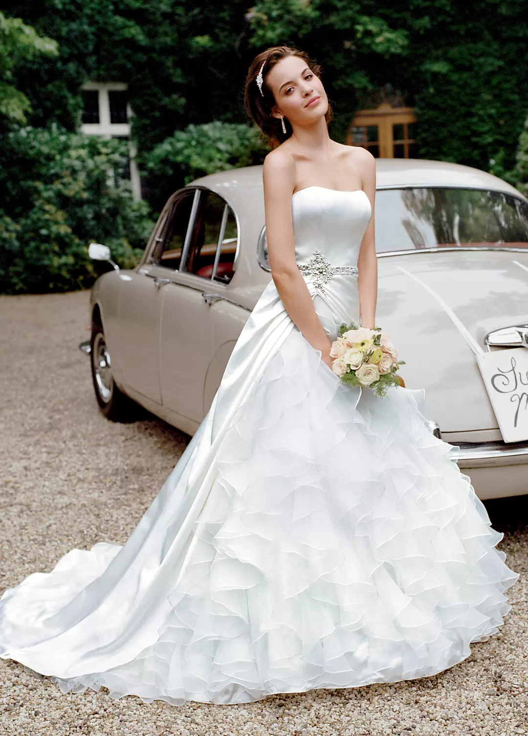 Satin Ball Gown with Ruffled Organza Underlay Image