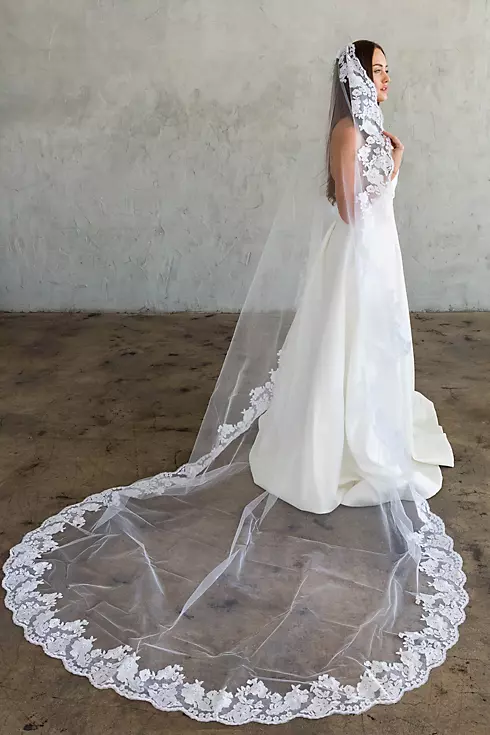 Hand-Sewn Wide Floral Lace Cathedral Veil Image 1